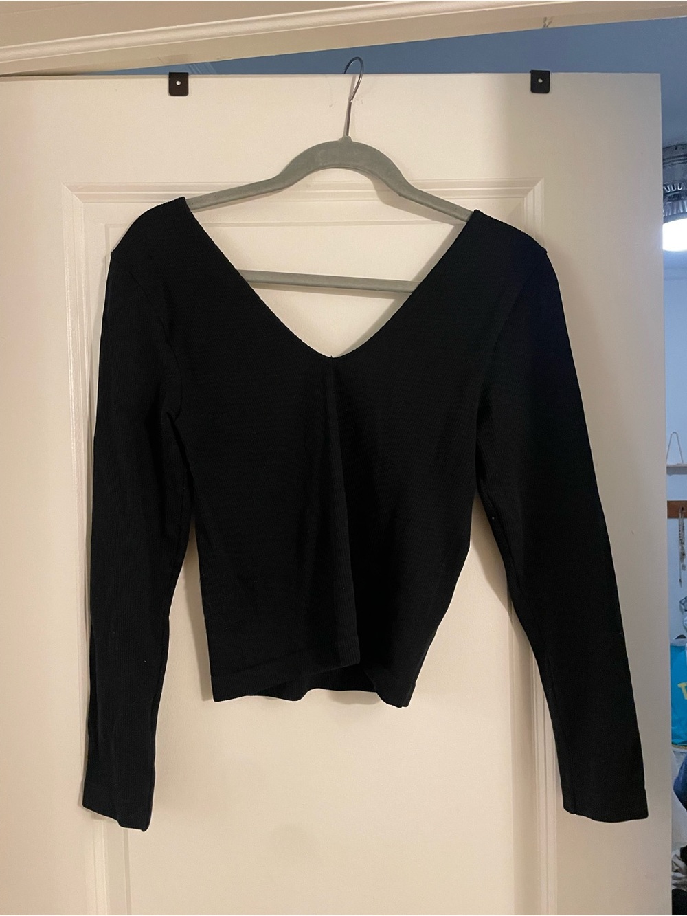 a new day Black Ribbed V-Neck Long Sleeve Top